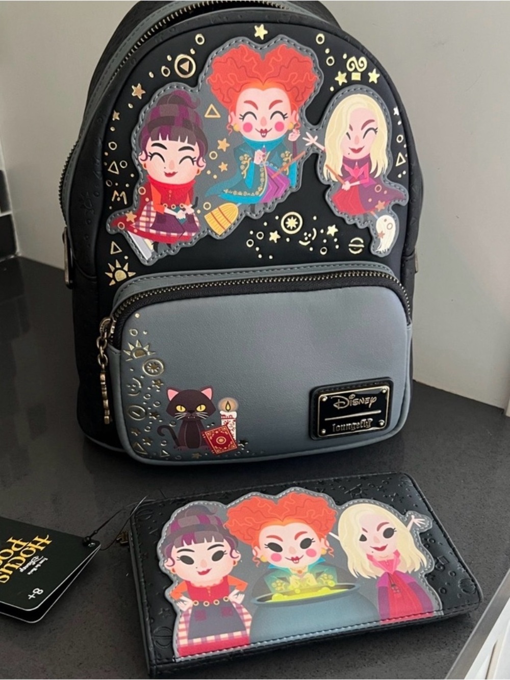 Disney Hocus Pocus Chibi Character Mini Backpack with Wallet - Black & Gray